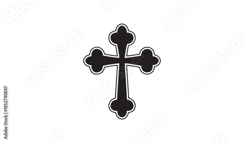 Decorative religious cross silhouette with ornate ends for Christian church symbolism and faith concepts.