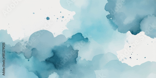 An abstract blue watercolor background with white clouds and light textures evokes a bright airy day in a vintage paper style featuring a sunlit heart of the atmosphere