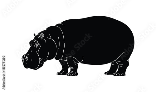 Large hippopotamus silhouette standing sideways for African wildlife and zoo animal concepts.