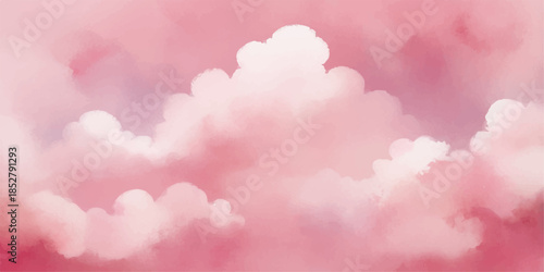 Pink rose petals floating among pink and white clouds in the sky