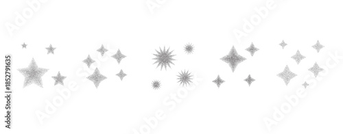Y2k grain gradient stars. Blinks with stippled texture. Sparkling grainy gradation effects creates dynamic graphic design with spray-painted aesthetic and noise overlay. Vector set isolated on white.