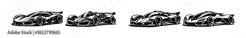 Sports cars collection, flat vector illustration, race, futuristic, vehicles