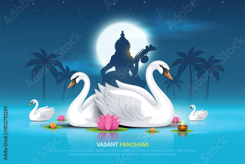 Vector illustration of happy Vasant Panchami puja of India. Creative design for banner, poster, card.