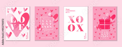Happy Valentines Day 2026, Be my Valentine creative greetings card set. Love, heart, Valentines Day gift - art banners. Vector illustration