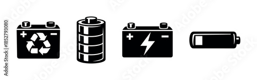 Battery icons set, flat vector illustration, energy, power symbols