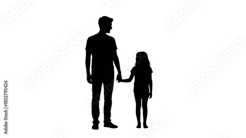 Silhouette of a loving father and his young daughter holding hands, symbolizing a strong paternal bond, protection, and cherished family moments of togetherness and support