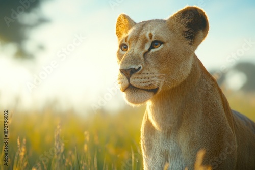 Wallpaper Mural Majestic Lioness Portrait in Golden Light on African Savanna at Sunrise Torontodigital.ca