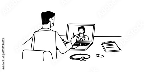 Professional Doctor Consulting Patient via Video Call on Laptop