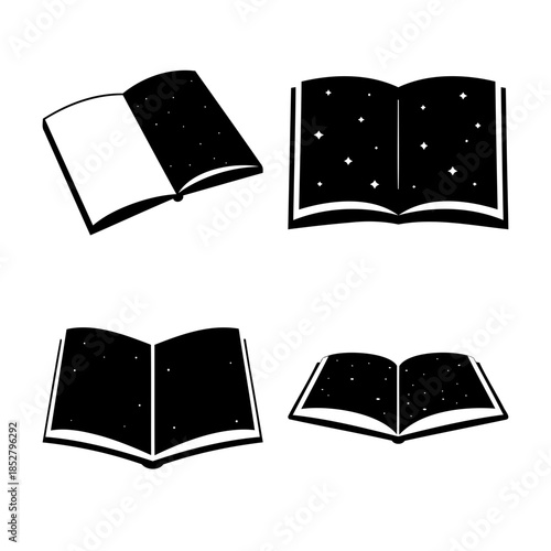 Open book silhouettes, star patterns for knowledge and learning