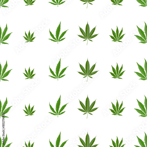 Vector illustration featuring rows of cannabis leaves in different sizes arranged on a white background, suitable for medical cannabis, cbd branding, packaging, labels, and wellness design.