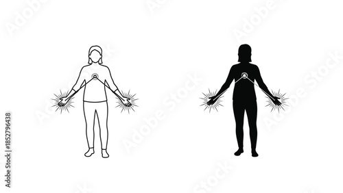 Person holding sparklers in both hands, concept of inner light, energy, or celebration, shown as outline and silhouette