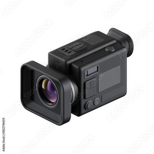 3d black video camera isolated on transparent background