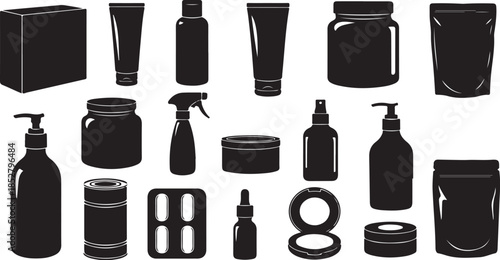 Silhouettes of various cosmetic packaging