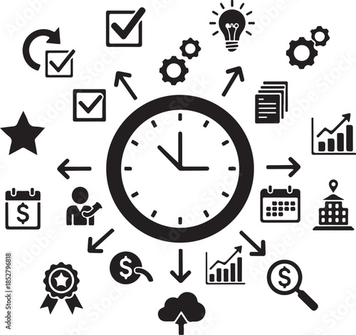 Business time management workflow icons