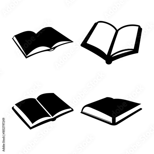 Four graphic book icons for education, knowledge, and study.