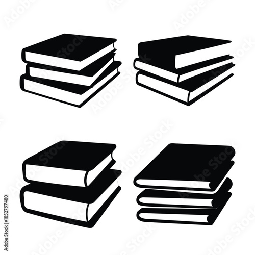 Stacked books vector icon set representing knowledge and study