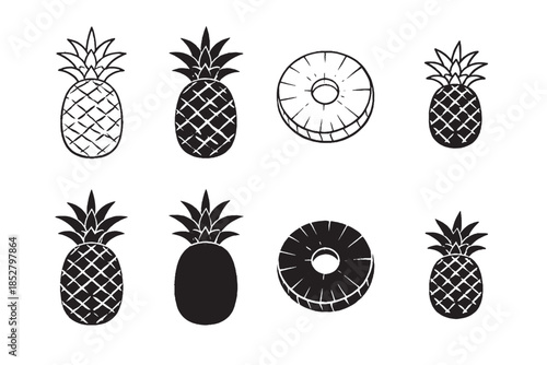 set of pineapple icon set silhouette. pineapple fruit icon for designs