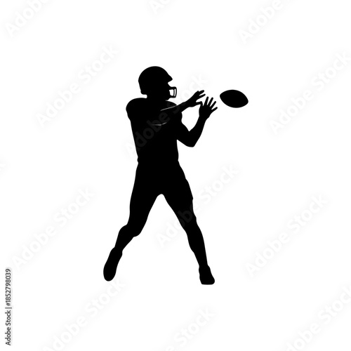 Silhouette of a football player throwing a pass isolated on transparent background