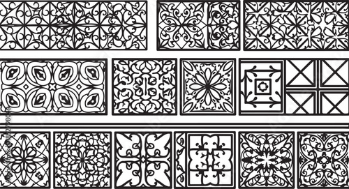 Black and white ornamental pattern set vector