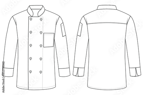Professional Chef Coat Line Art Vector Illustration Front and Back View