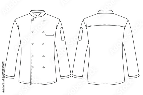 Professional Chef Coat Line Art Vector Illustration Front and Back View