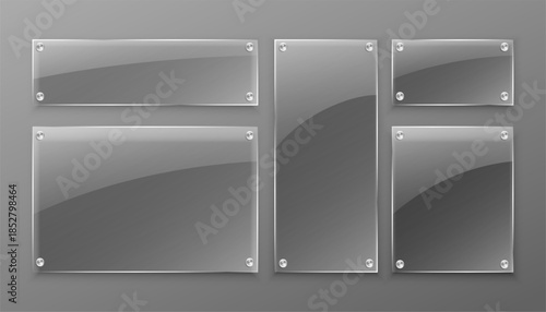 Realistic Glass Frame Mockup Set with Transparent Panels