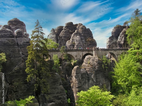 Schilderij op canvas The Bastei is a rock formation rising 194 metres (636 ft) above the Elbe River in the Elbe Sandstone Mountains of Germany