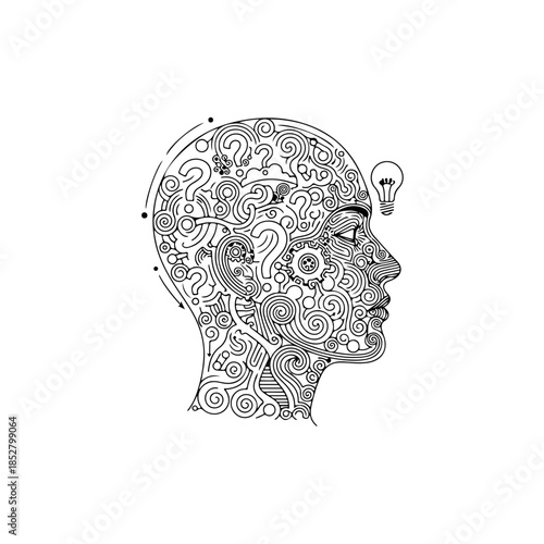 Thinking process and idea generation isolated on transparent background