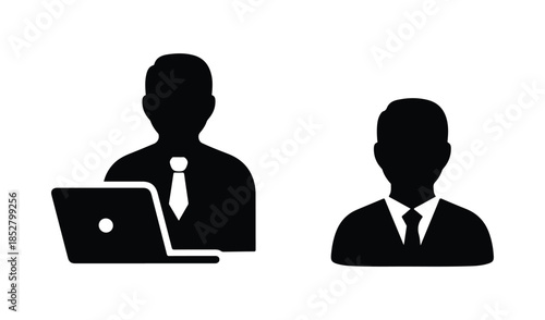 Business Professionals Working on Laptop Icon Set for Corporate Office and Remote Work Concepts