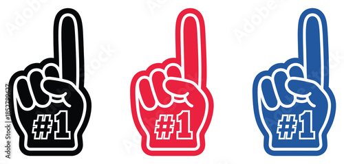 Bold foam finger hand sign, showing the number one gesture, perfect for sports fans, team support, cheering, competition, victory themes, and clean outline vector illustrations