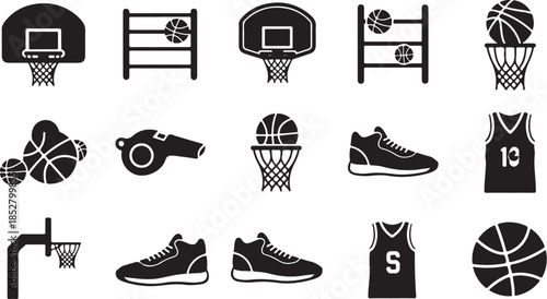 Collection of black and white basketball icons