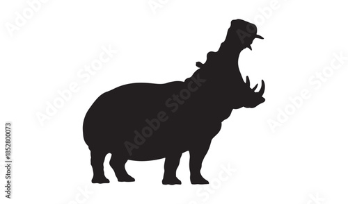 Wild Hippopotamus Silhouette with Open Mouth Showing Teeth Representing Safari Wildlife Danger