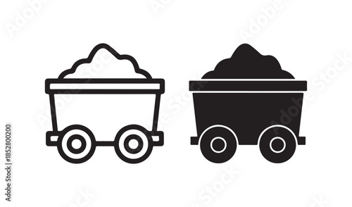 Industrial Mine Cart Icons Representing Coal Mining and Resource Extraction Logistics