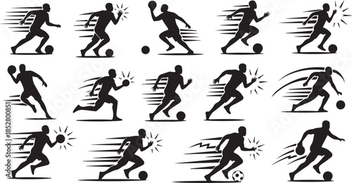 Fast moving soccer player silhouette icons
