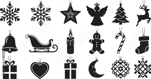 Black silhouette christmas ornament icons