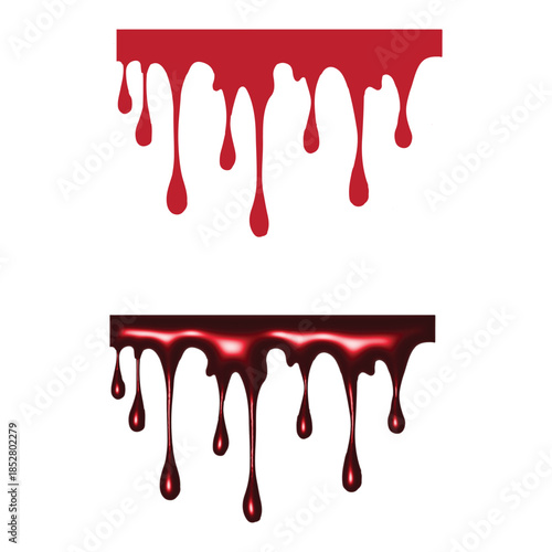 Vibrant Red Liquid Dripping Stains Vector Set on White Background