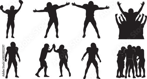 Football player victory celebration silhouettes
