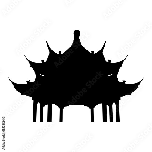 Traditional east asian pavilion silhouette isolated on transparent background