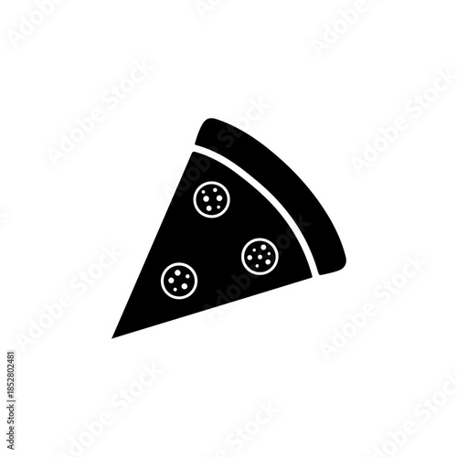 Black and white pizza slice icon isolated on transparent background