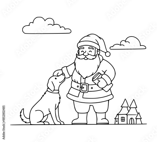 Santa make sand castle with dog