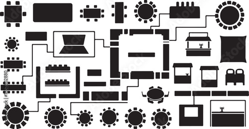Black and white floor plan elements diagram