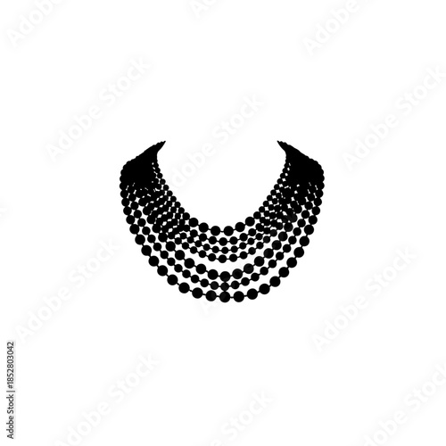 Black multi-strand beaded necklace silhouette isolated on transparent background