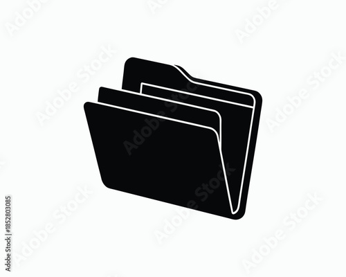 Black icon of an open folder with documents on white background Keywords: folder, documents, files, organization, data, information, archive