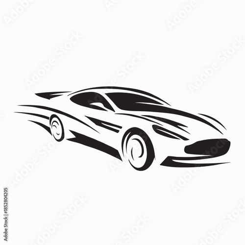 Auto style car logo design with concept sports vehicle icon silhouette on white background