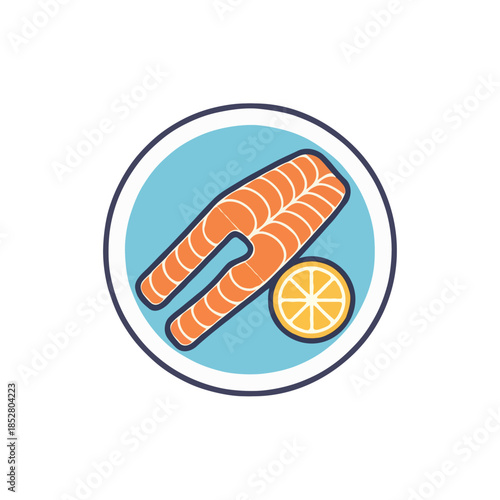 Plate of salmon sashimi with lemon Vector on white background