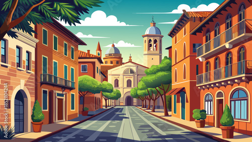 Very beautiful street view of Ravenna showcasing historic brick architecture and quiet urban rhythm, representing a city renowned for its ancient mosaics and deep cultural heritage.