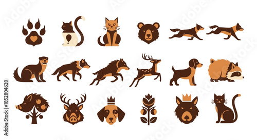 Collection of brown and orange animal silhouettes on white background vector