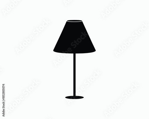 Black silhouette of a table lamp with a conical shade on a white background lighting light fixture