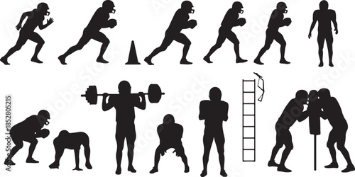 American football player workout silhouettes