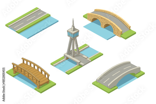 Isometric City Elements: Bridges and Tower